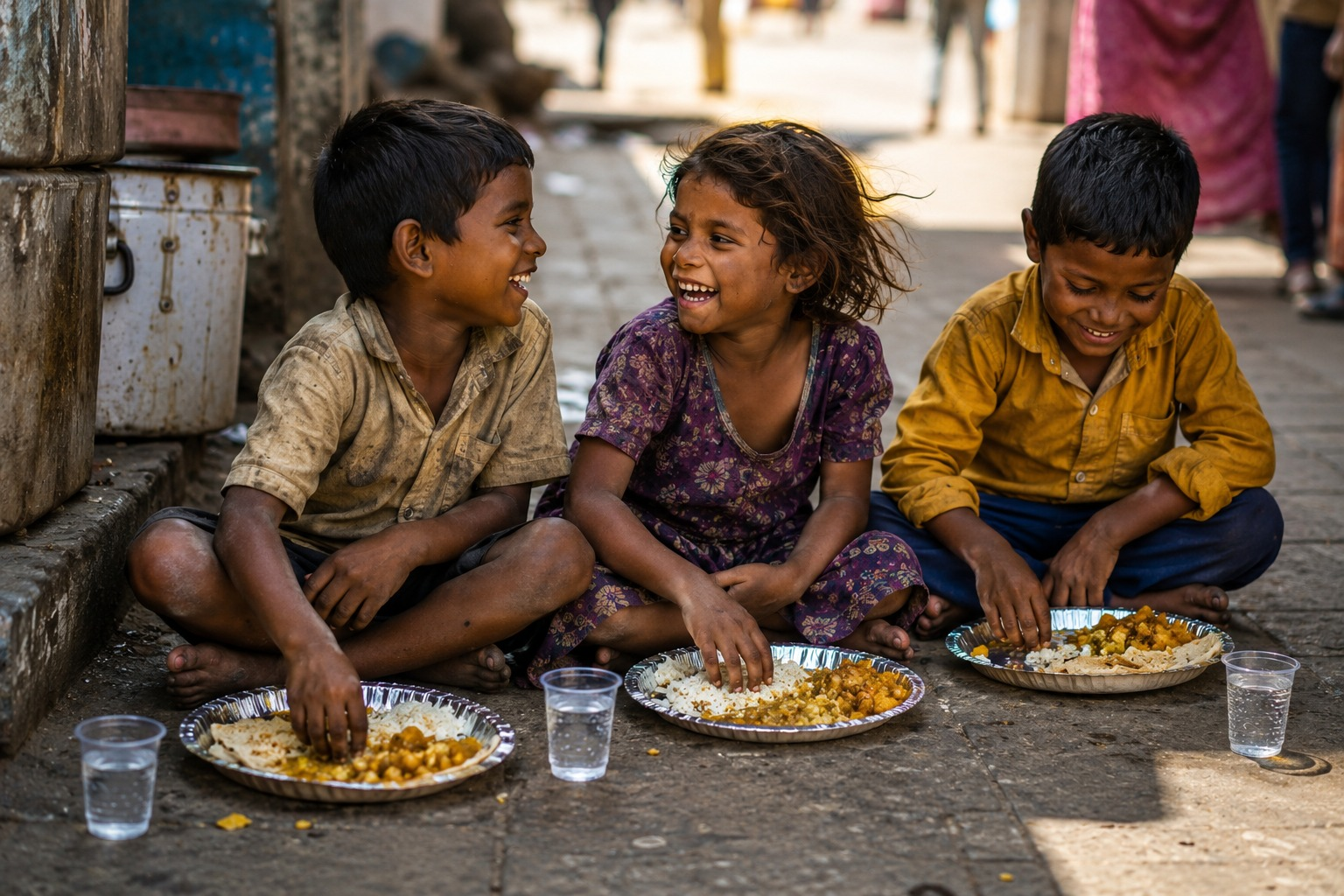 Children sharing a hot meal together