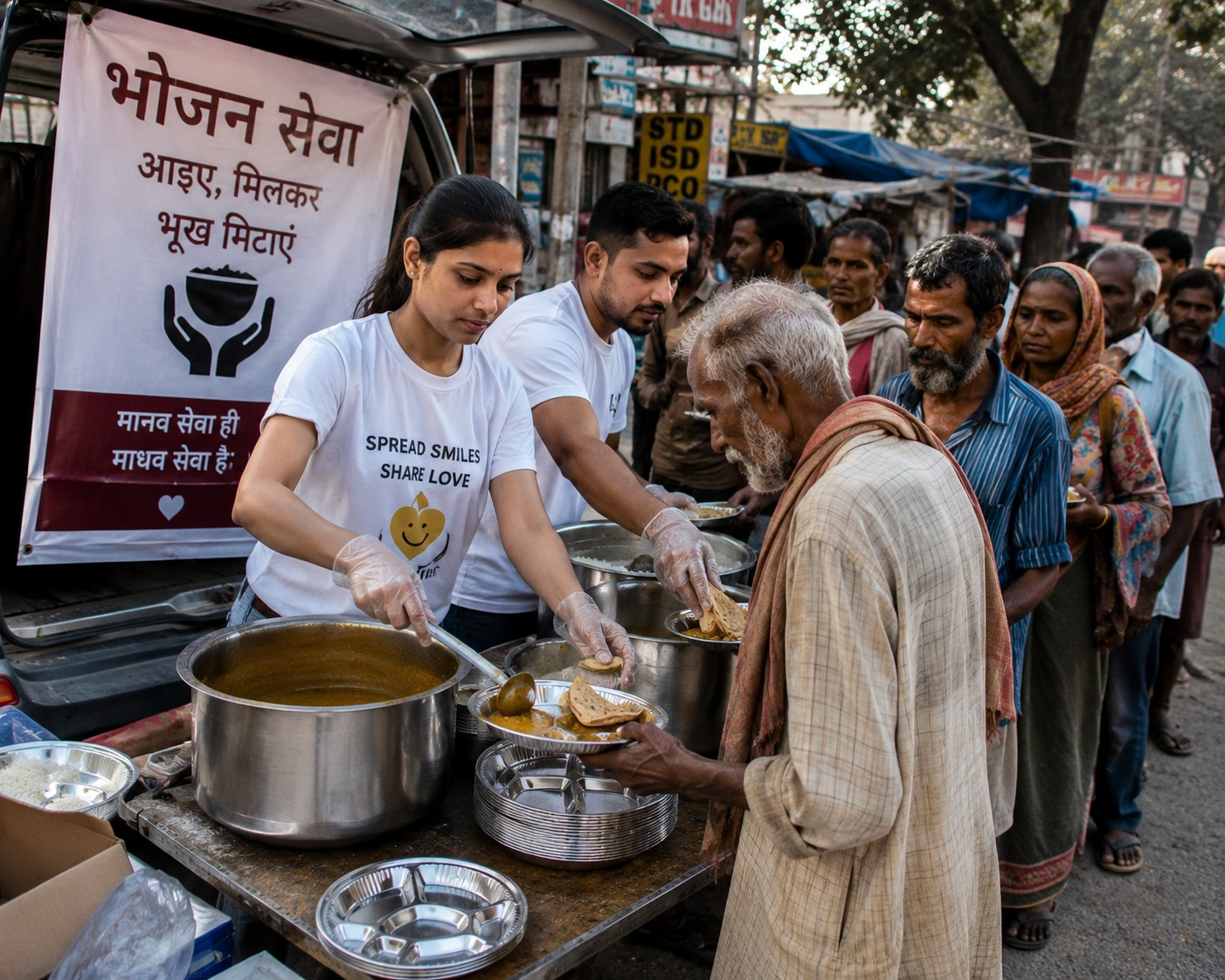 Volunteers distributing ration kits to families